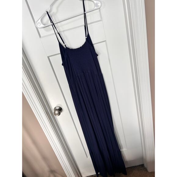 Evereve Sleeveless Maxi Dress Spaghetti Straps Garden Party Navy Blue Size Large - Picture 6 of 11